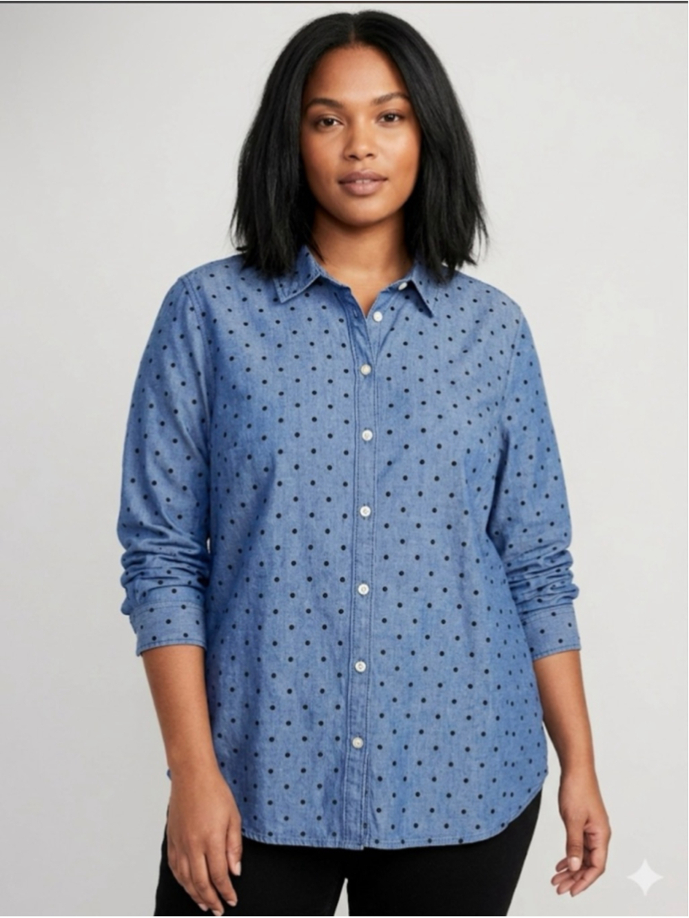 Croft & Barrow Blue Polka Dot Button Down Shirt Size L